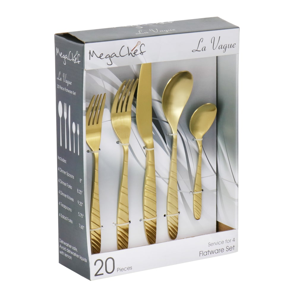 MegaChef La Vague 20-Piece Flatware Utensil Set, Matte Gold MPN:995112468M
