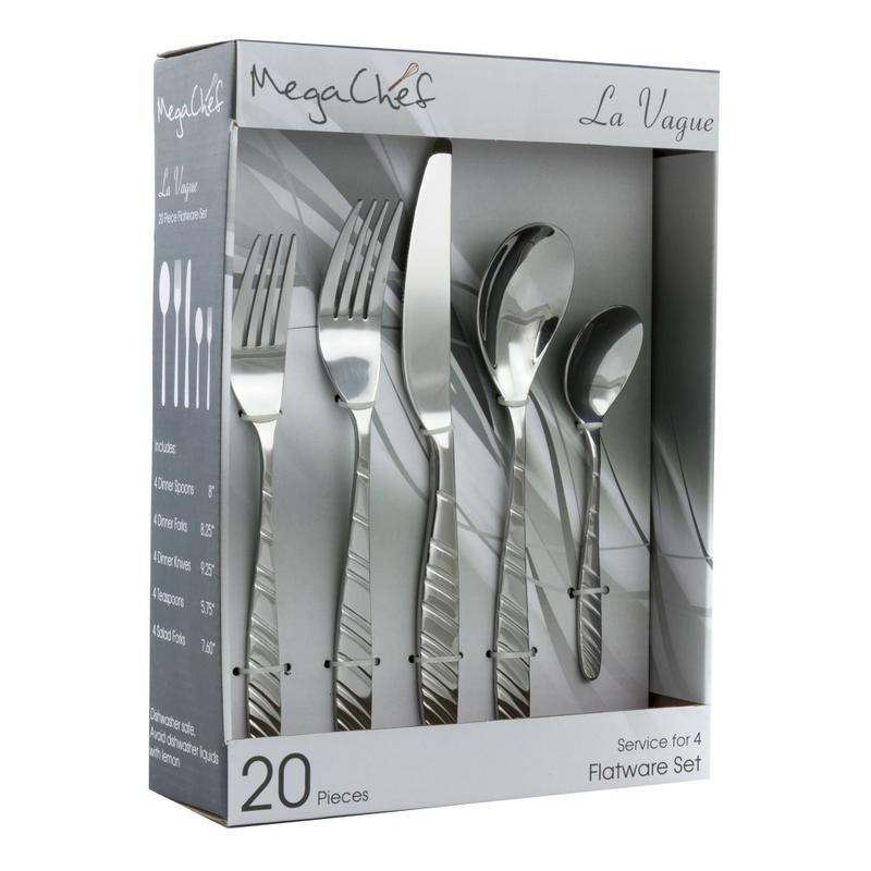 MegaChef La Vague 20-Piece Stainless-Steel Flatware Set, Silver MPN:995112469M