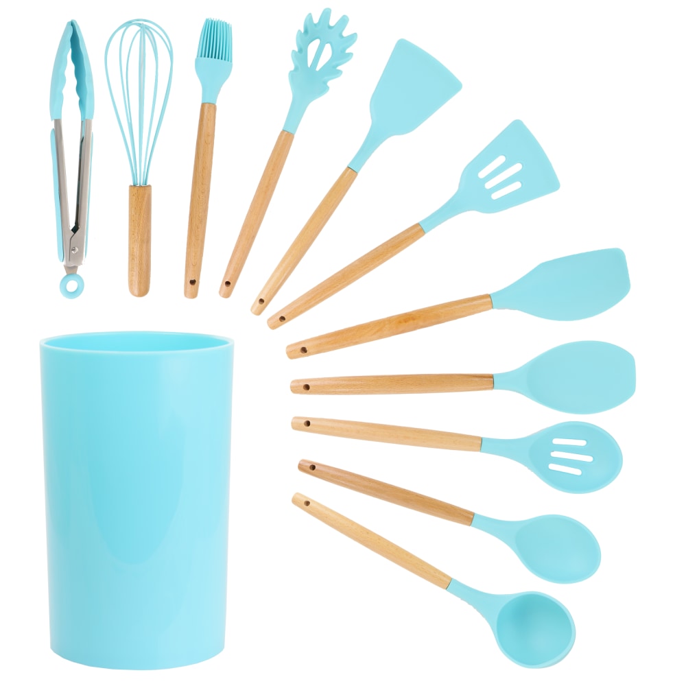 MegaChef 12-Piece Silicone And Wood Cooking Utensil Set, Light Teal MPN:995114608M