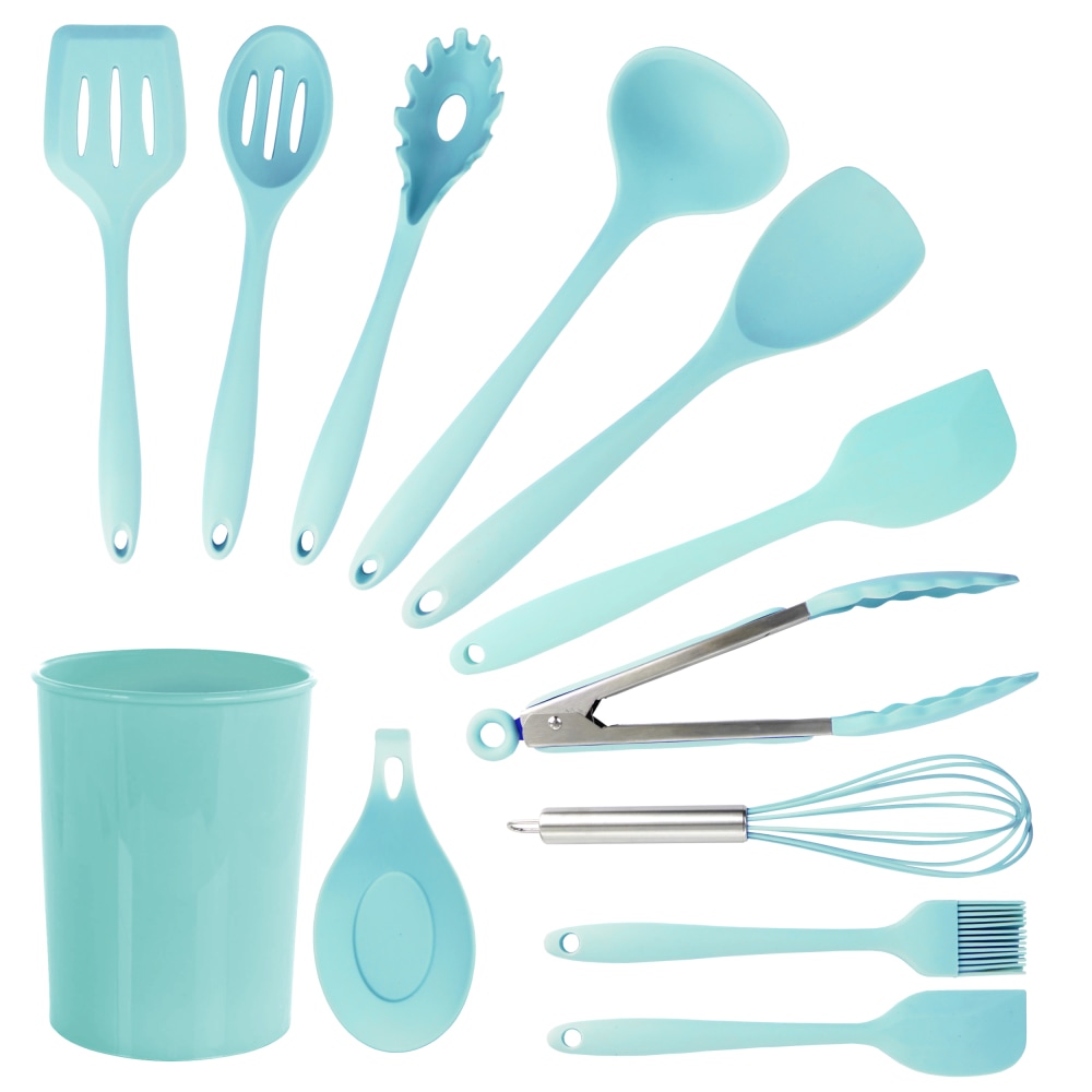 MegaChef 12-Piece Silicone Kitchen Utensil Set, Light Teal MPN:995114609M