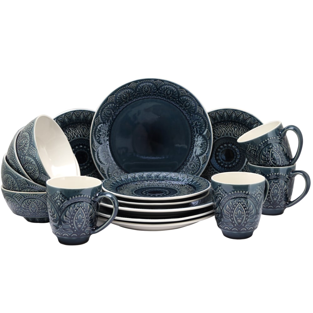 Elama 16-Piece Stoneware Dinnerware Set, Navy MPN:995103341M