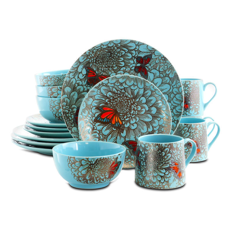 Elama 16-Piece Stoneware Dinnerware Set, Butterfly Garden MPN:995103342M