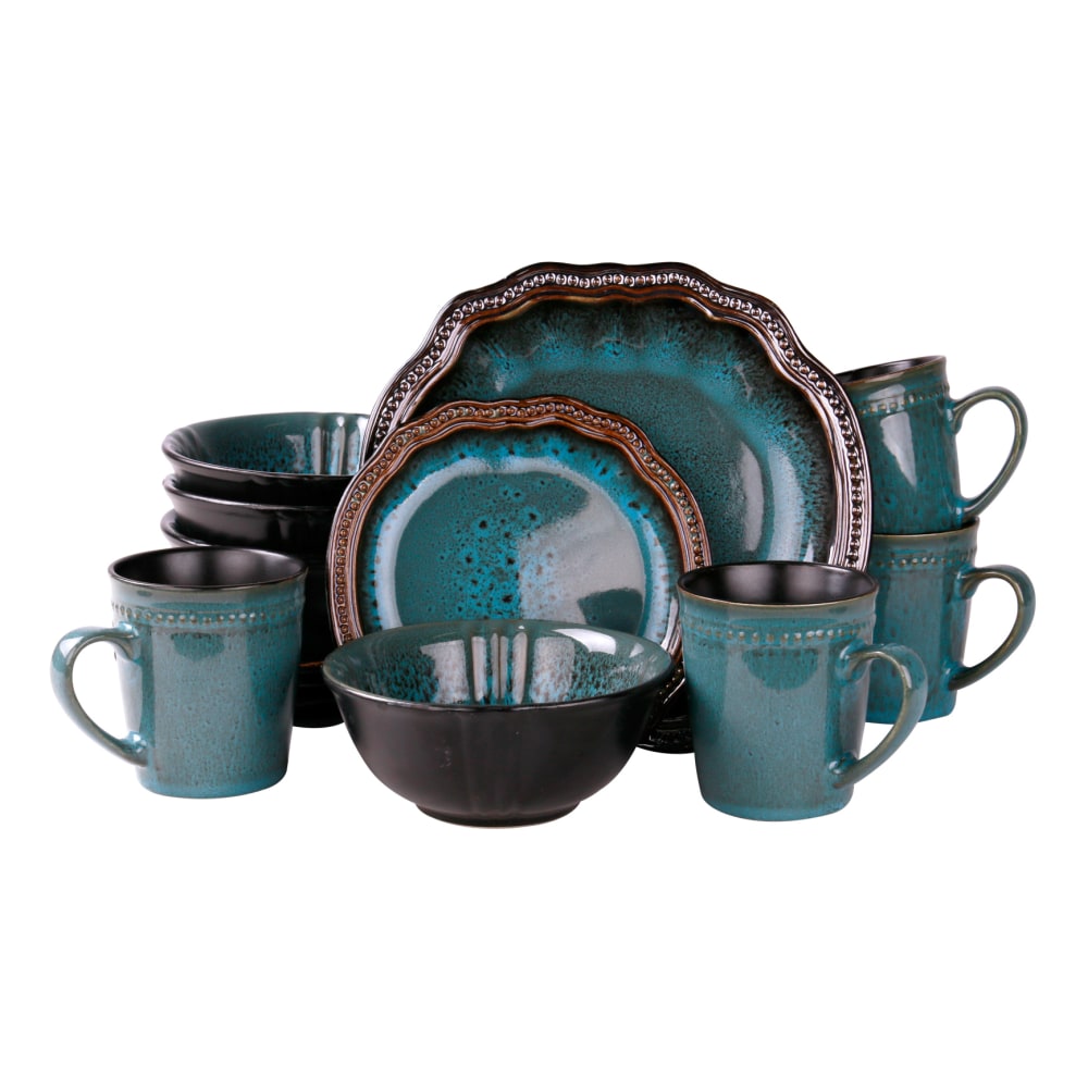 Elama 16-Piece Stoneware Dinnerware Set, Mystic Waves MPN:995106202M