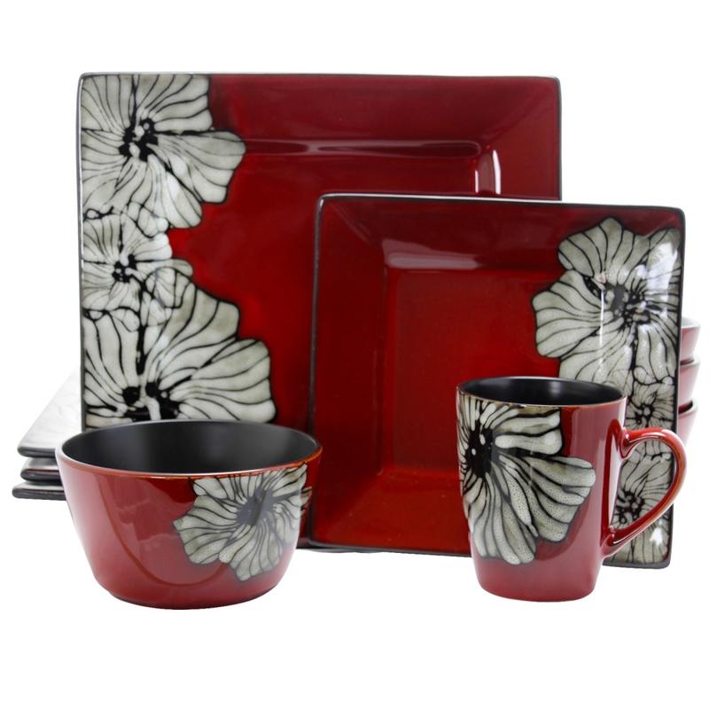 Elama 16-Piece Stoneware Dinnerware Set, Winter Bloom MPN:995110051M