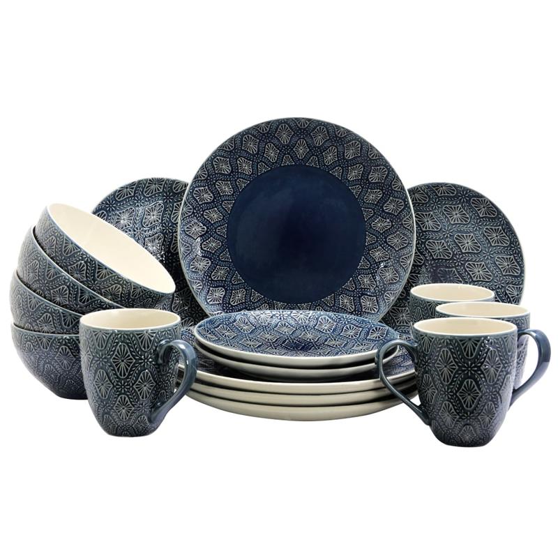 Elama 16-Piece Stoneware Dinnerware Set, Blue MPN:995110052M