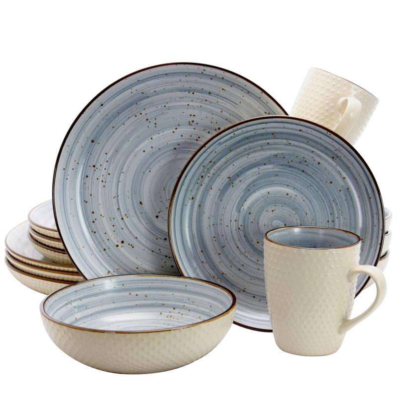 Elama 16-Piece Stoneware Dinnerware Set, Powder Blue MPN:995110053M