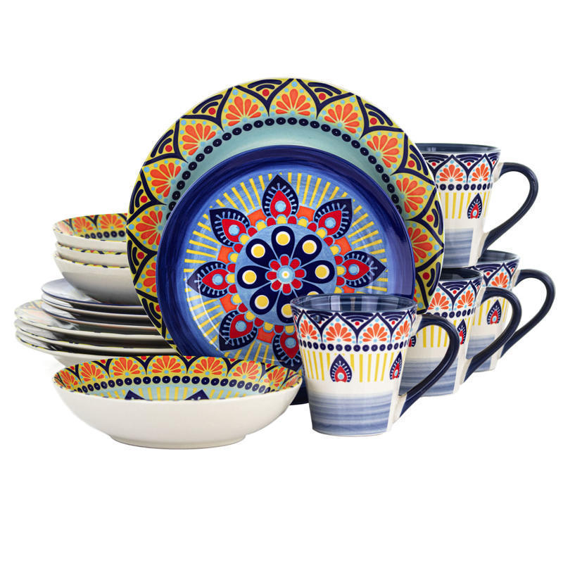 Elama 16-Piece Stoneware Dinnerware Set, Zen Blue Mozaik MPN:995111818M