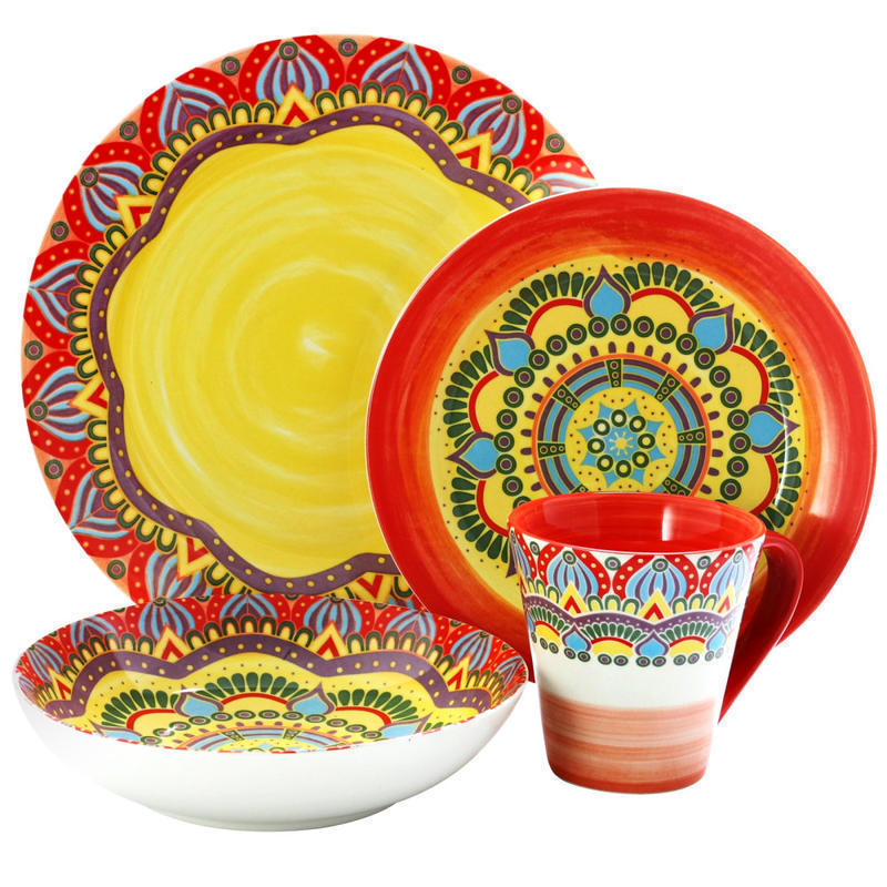 Elama 16-Piece Stoneware Dinnerware Set, Zen Red Mozaik MPN:995111820M
