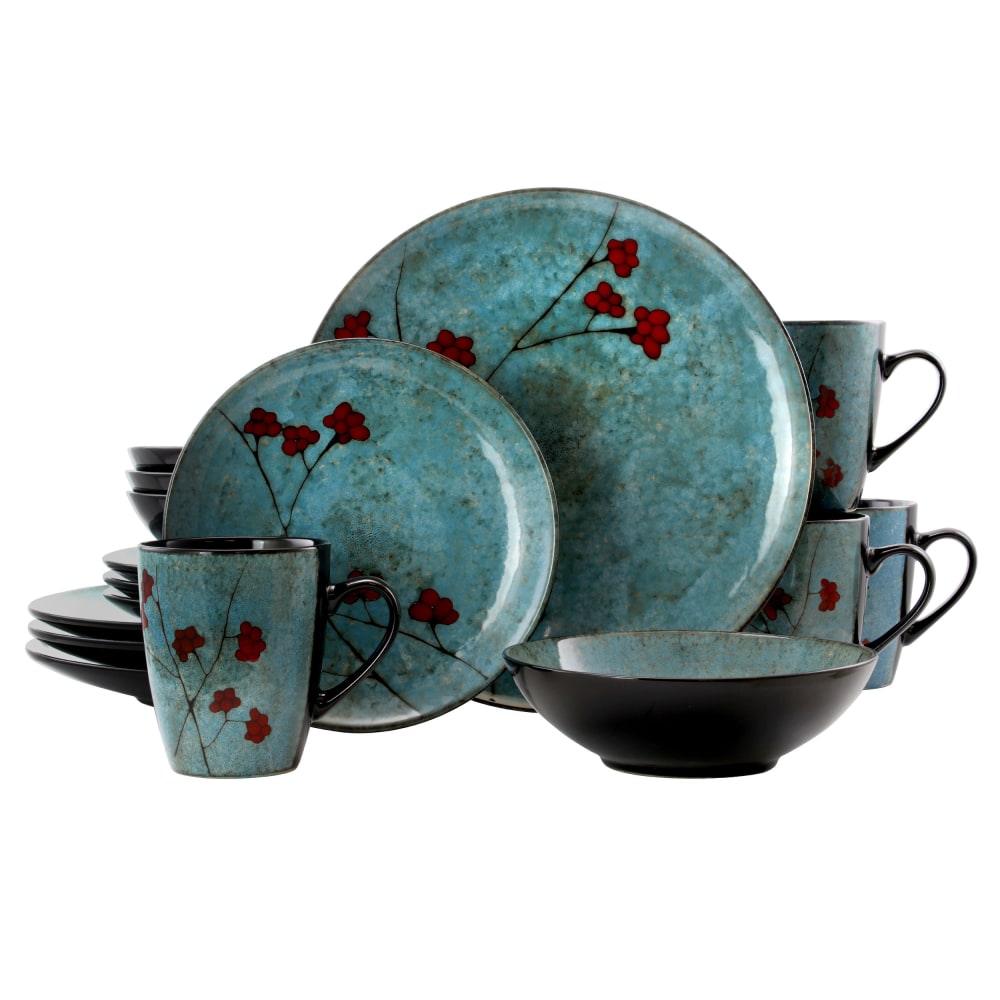 Elama 16-Piece Stoneware Dinnerware Set, Blue/Red MPN:995112038M
