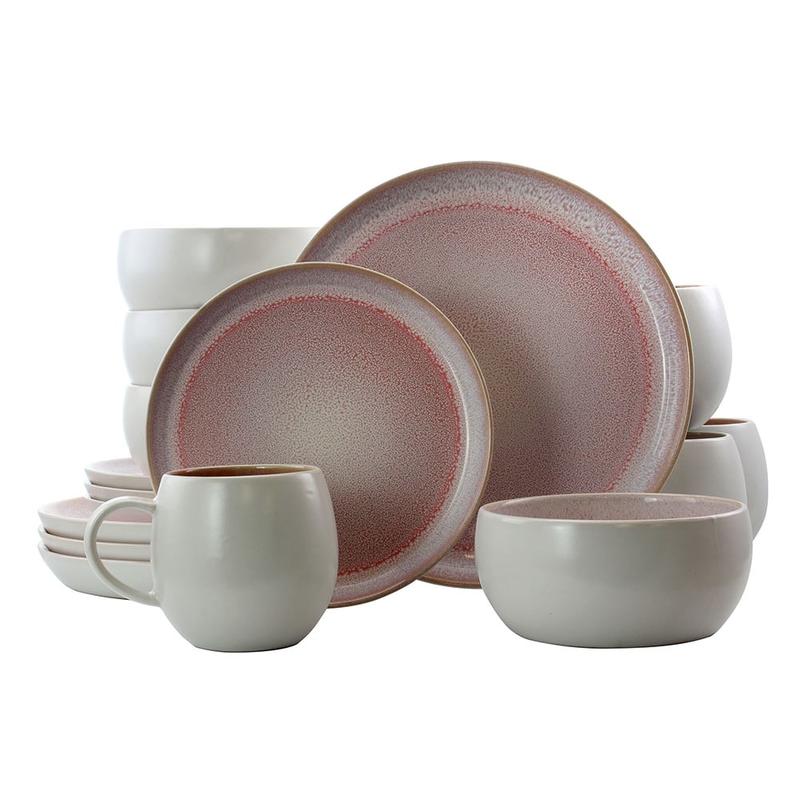 Elama 16-Piece Stoneware Dinnerware Set, Mocha Mauve MPN:995112044M