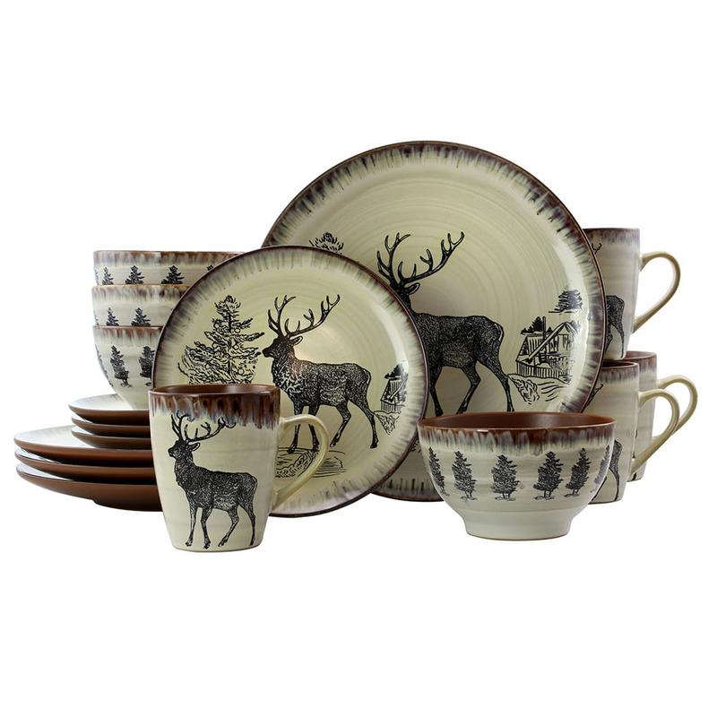 Elama 16-Piece Stoneware Dinnerware Set, Taupe/Elk MPN:995112047M