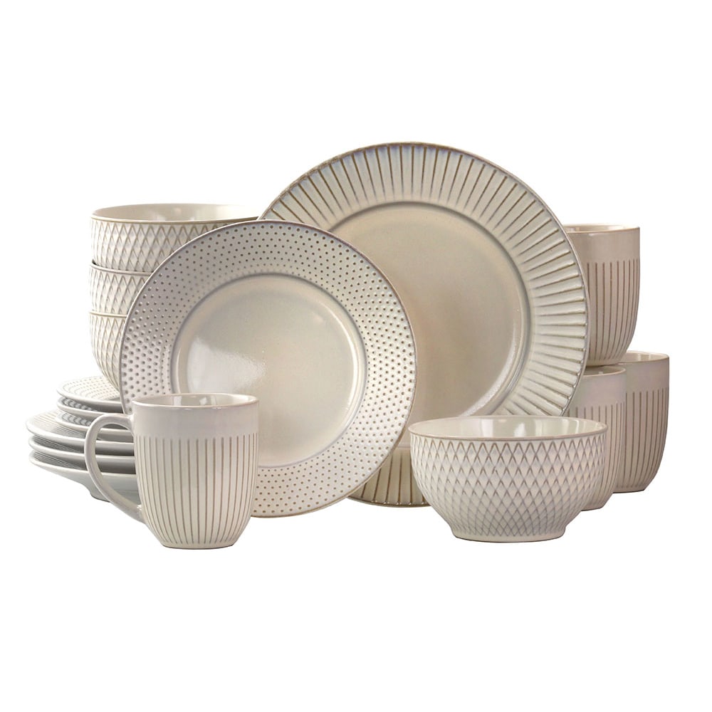 Elama 16-Piece Stoneware Dinnerware Set, Embossed White MPN:995112052M