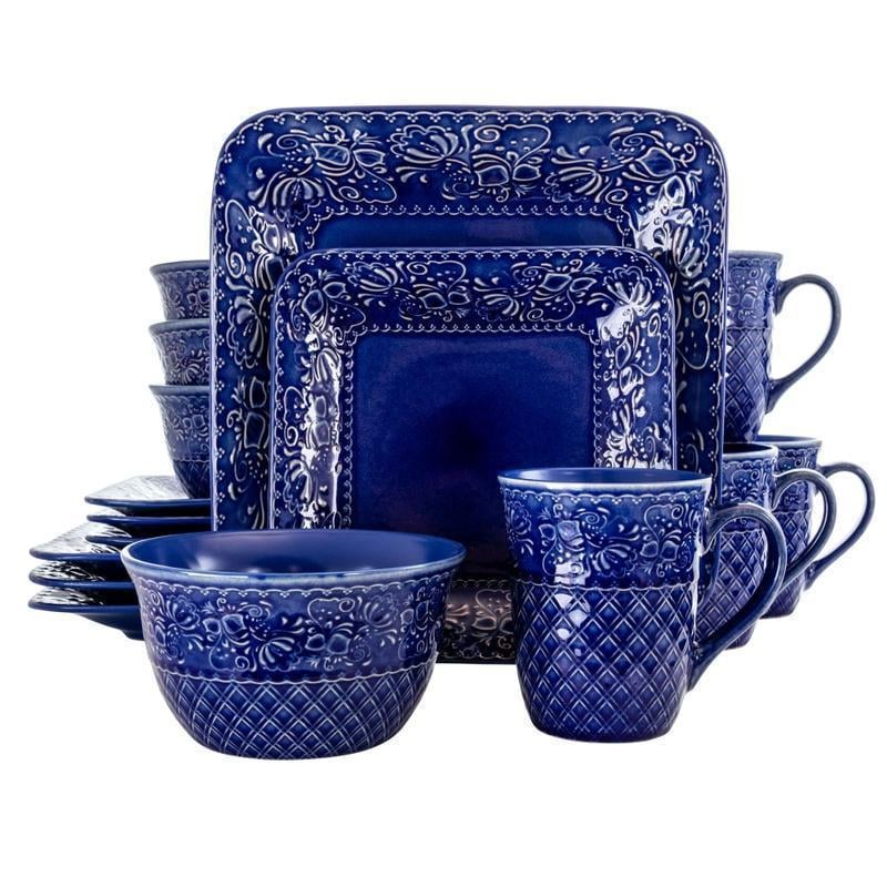 Elama 16-Piece Stoneware Dinnerware Set, Indigo Lotus MPN:995112446M