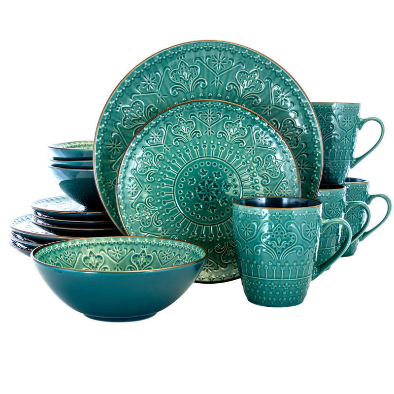 Elama 16-Piece Stoneware Dinnerware Set, Sea Foam Mozaic MPN:995112660M