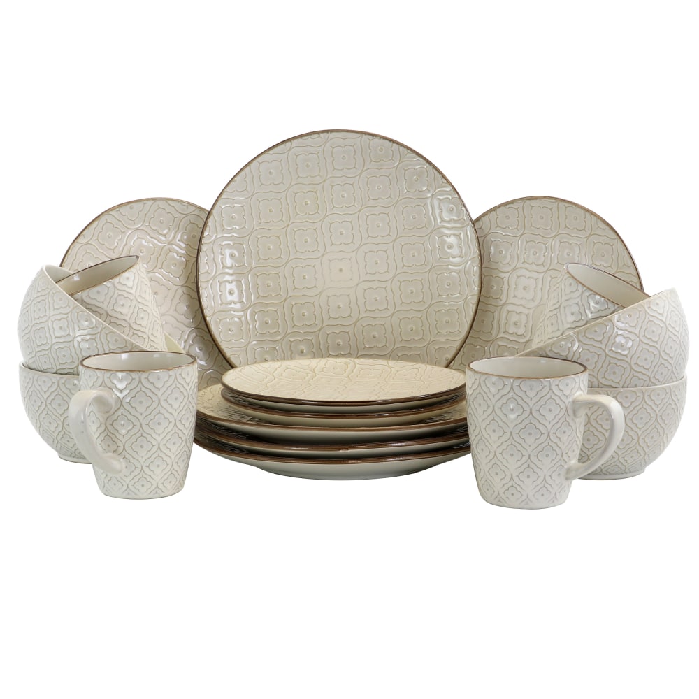 Elama 16-Piece Stoneware Dinnerware Set, White Lily MPN:995112662M