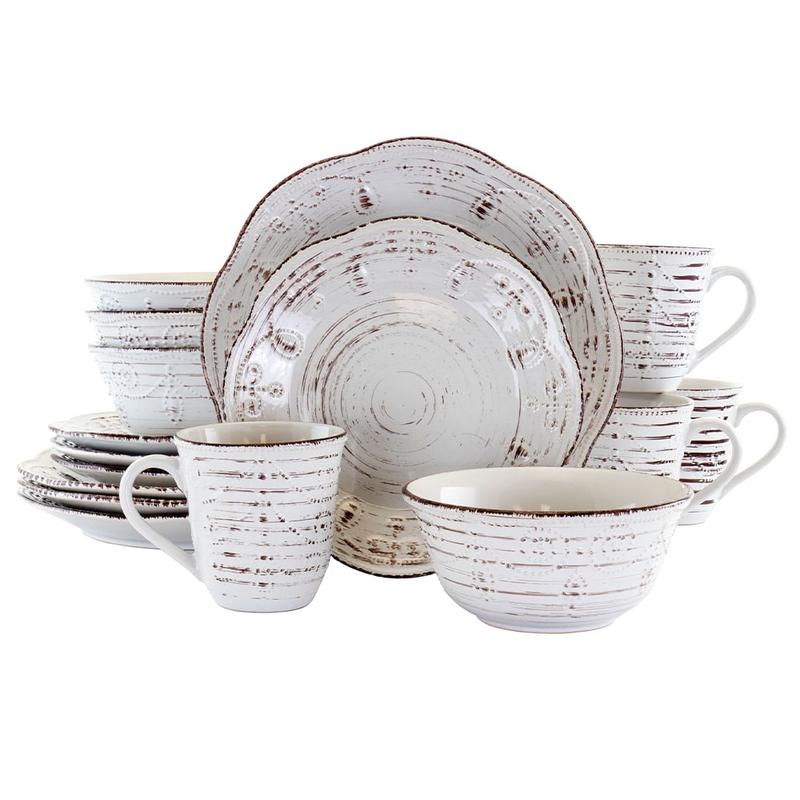 Elama 16-Piece Stoneware Dinnerware Set, Rustic Birch MPN:995113618M