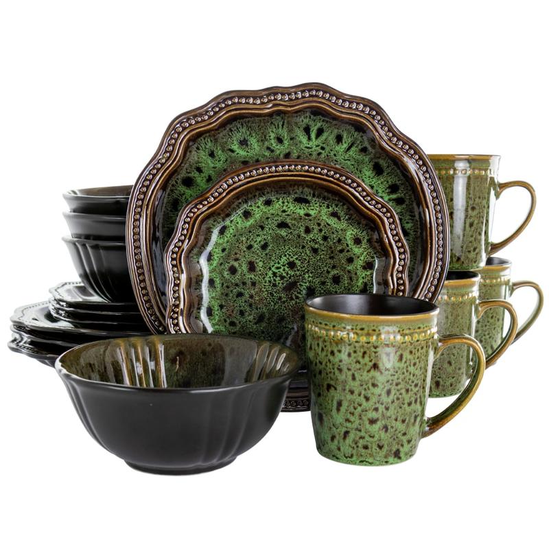 Elama Jade Waves 16-Piece Dinnerware Set, Green MPN:995114760M