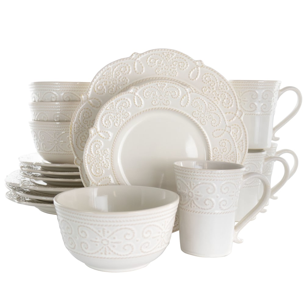 Elama Luna 16-Piece Embossed Dinnerware Set, White MPN:995114761M