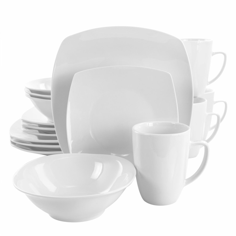 Elama Bishop 16-Piece Soft Square Porcelain Dinnerware Set, White MPN:995114772M