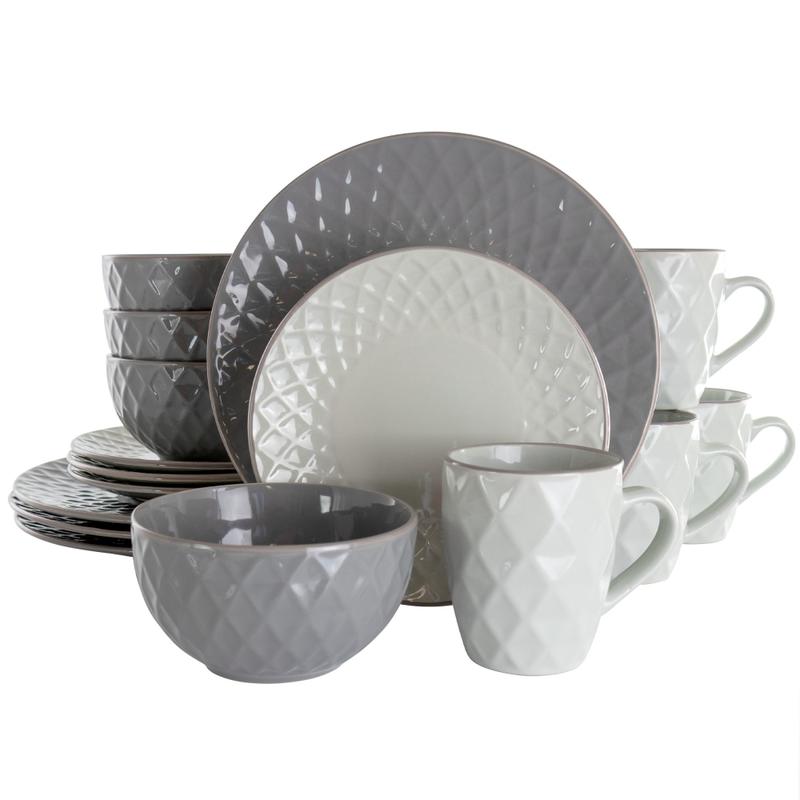 Elama Tahitian Diamond 16-Piece Stoneware Dinnerware Set, Slate/Pearl MPN:995114792M