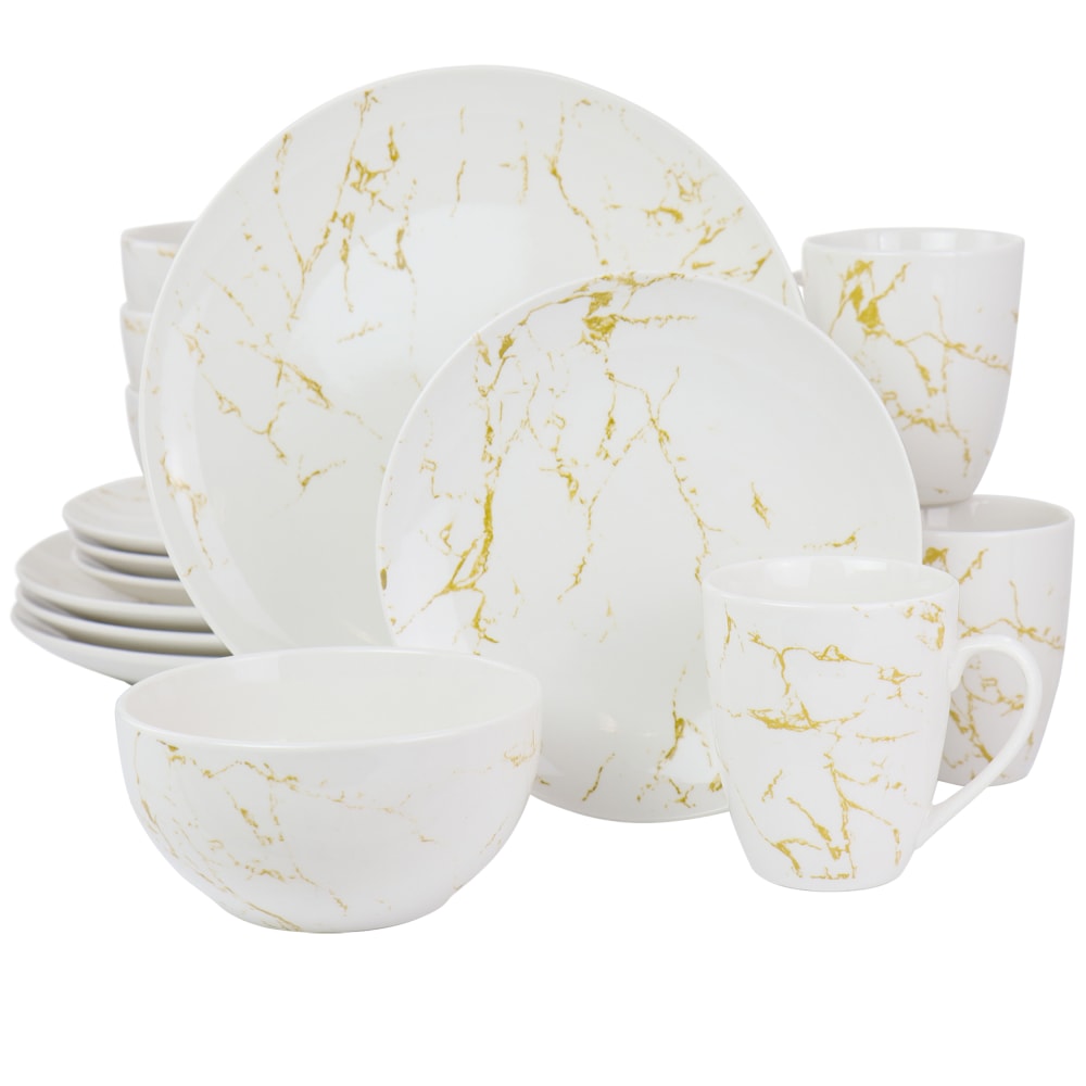 Elama Fine Marble 16-Piece Stoneware Dinnerware Set, Gold/White MPN:995114968M