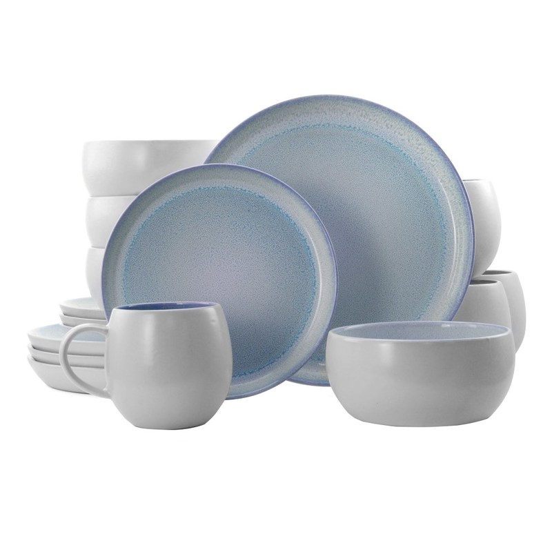 Elama Mocha 16-Piece Stoneware Dinnerware Set, Blue MPN:995114973M