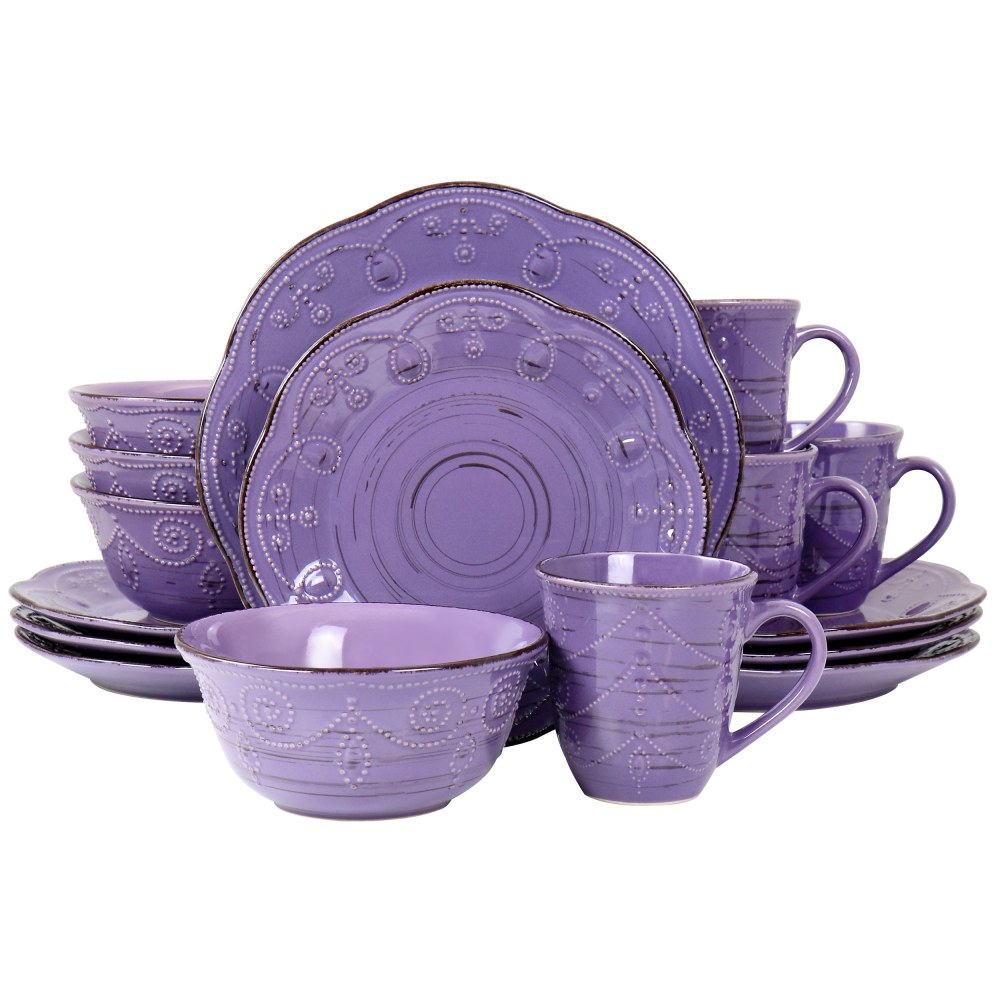Elama Rustic Birch 16-Piece Stoneware Dinnerware Set, Purple MPN:995115286M