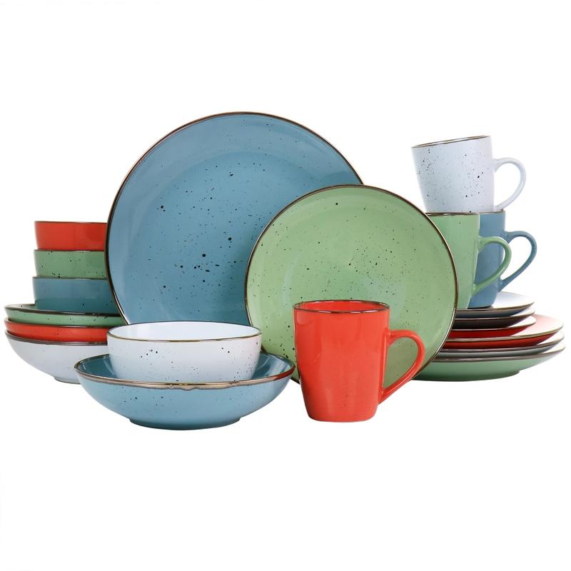 Elama Evelyn 20-Piece Round Stoneware Dinnerware Set, Assorted Colors MPN:995115302M
