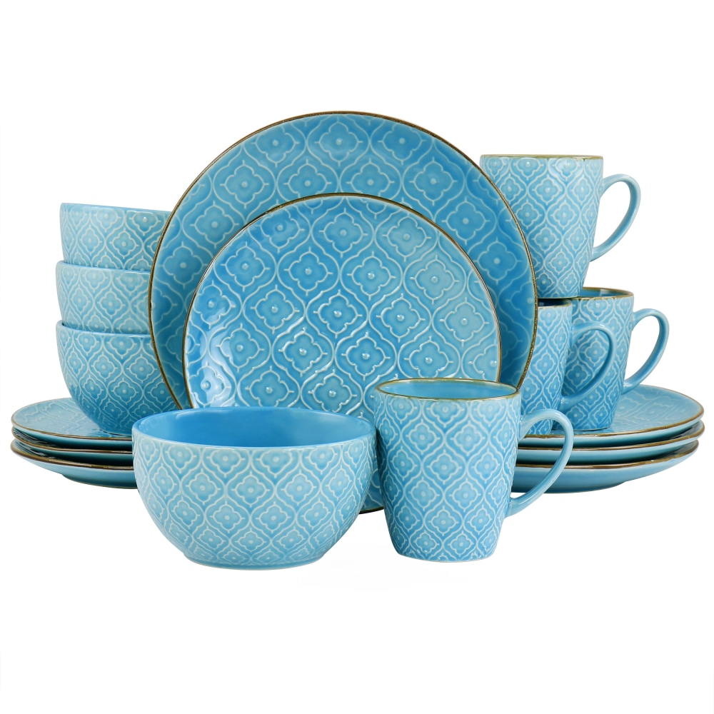 Gibson Elite Elama Aqualite 16-Piece Embossed Stoneware Dinnerware Set, Teal MPN:995115524M