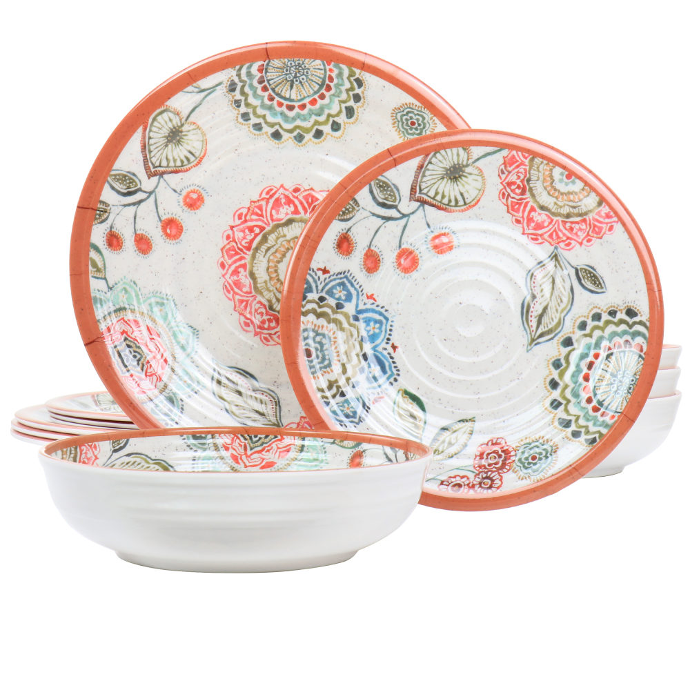 Elama Ester 12-Piece Melamine Dinnerware Set, Multicolor MPN:995115832M