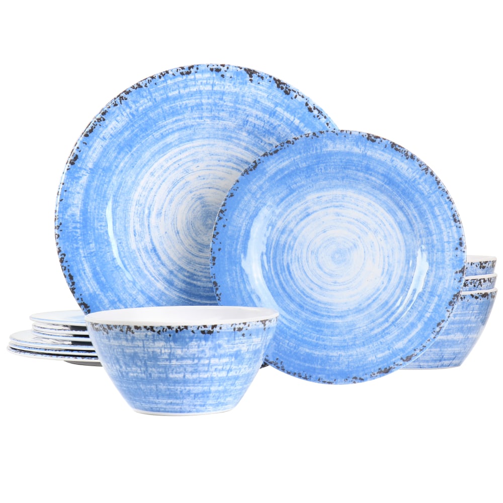 Elama Fran 12-Piece Melamine Dinnerware Set, Blue MPN:995115834M