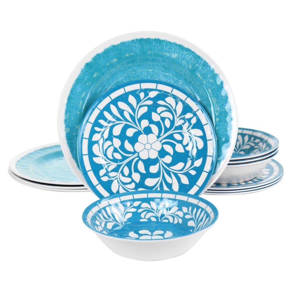 Elama Telly 12-Piece Melamine Dinnerware Set, Teal MPN:995115835M