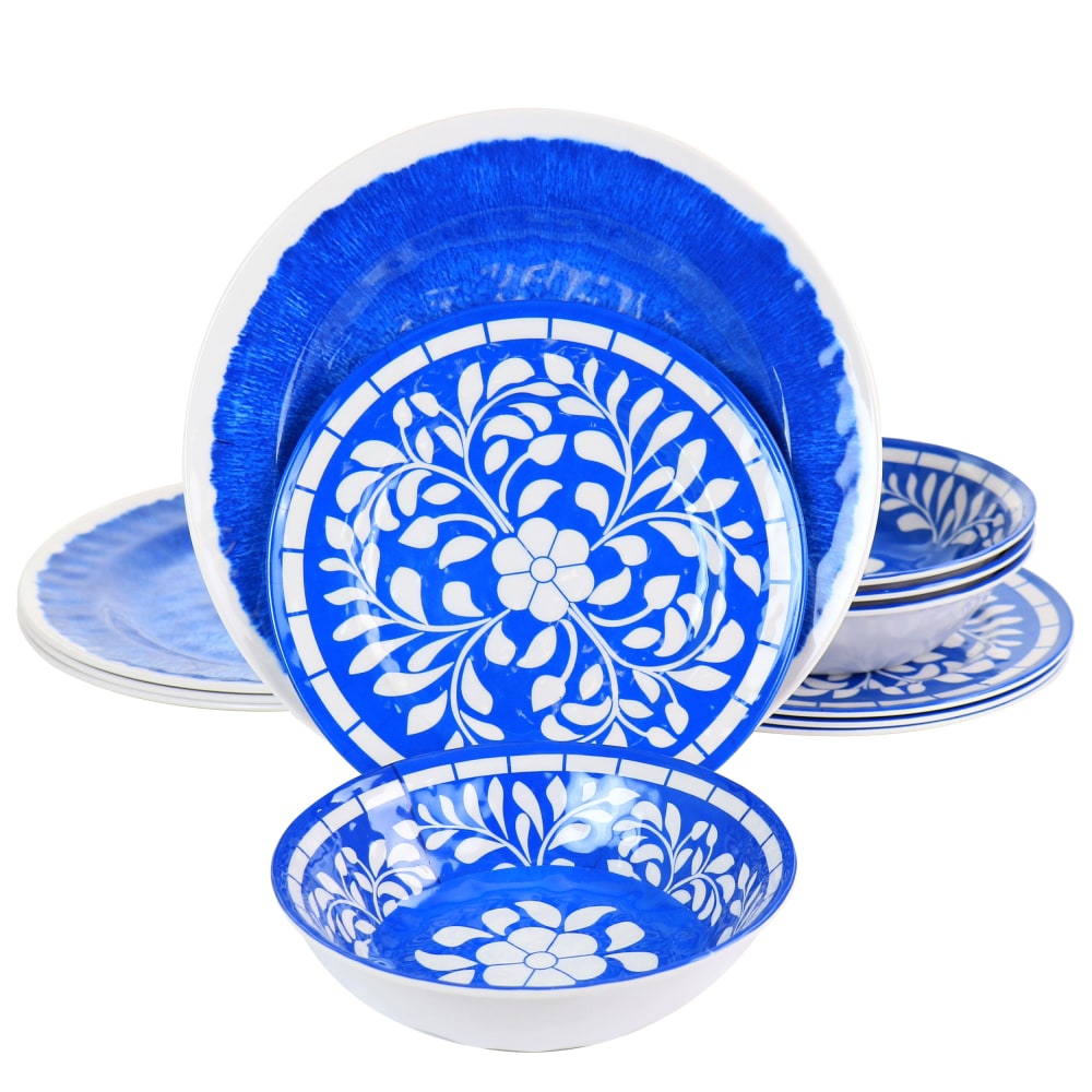 Elama Nelly 12-Piece Melamine Dinnerware Set, Blue MPN:995115836M