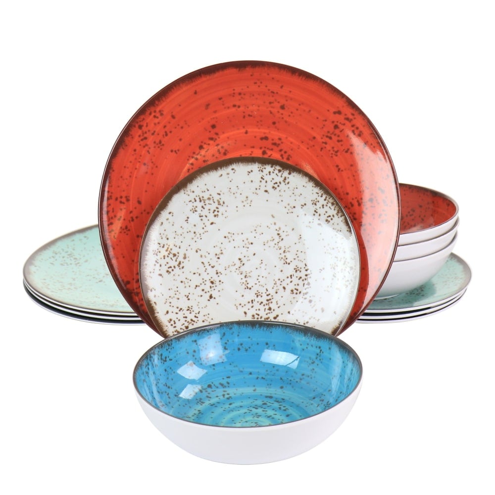 Elama Pryce 12-Piece Melamine Dinnerware Set, Assorted Colors MPN:995115837M