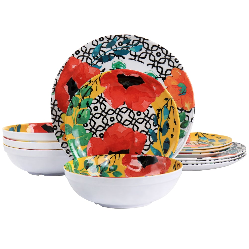 Elama Grace 12-Piece Melamine Dinnerware Set, Multicolor MPN:995115838M
