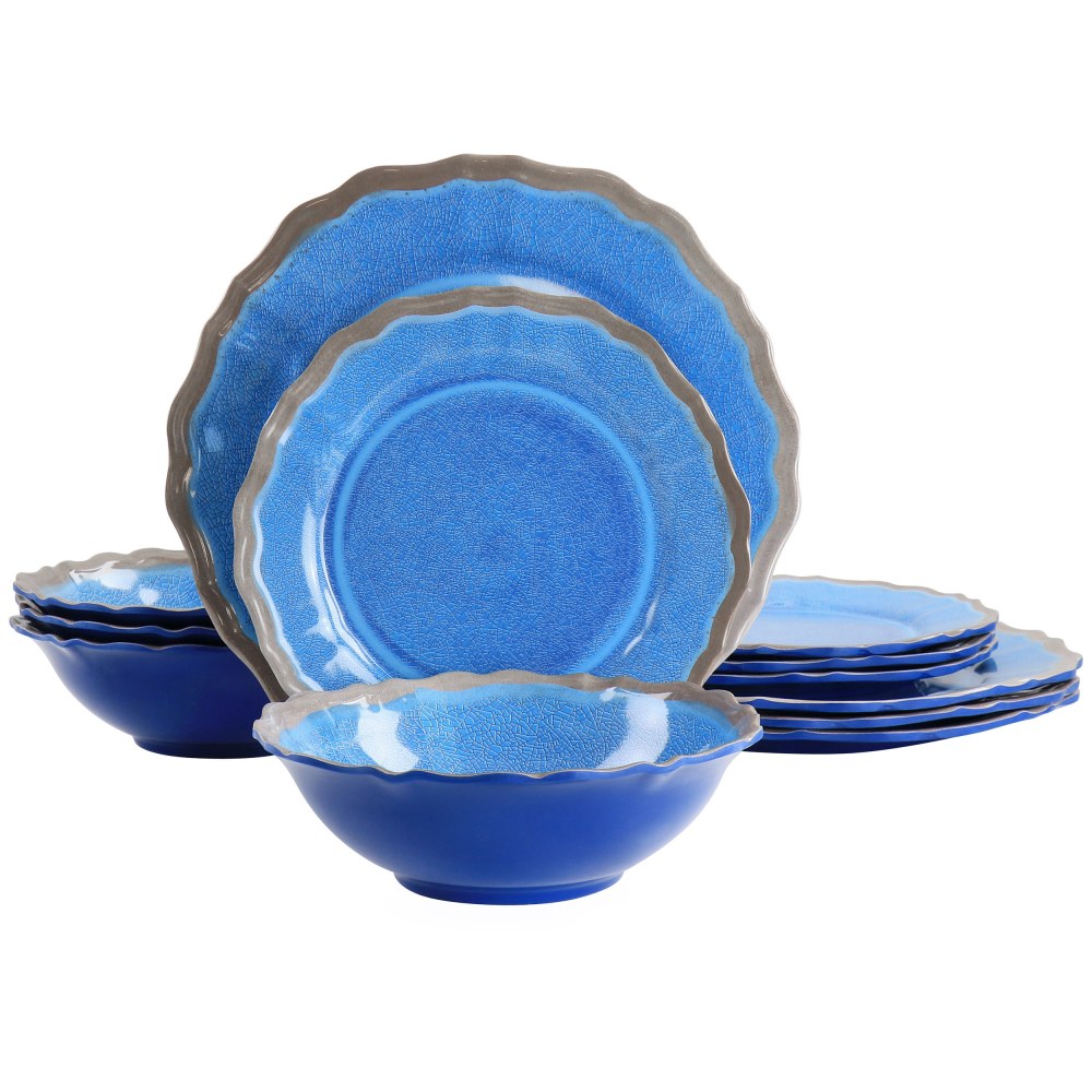 Elama Roma 12-Piece Melamine Dinnerware Set, Blue MPN:995115839M