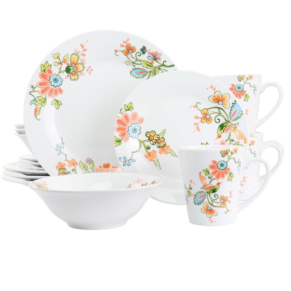Elama Spring Bloom 16-Piece Round Porcelain Dinnerware Set, Multicolor MPN:995116161M