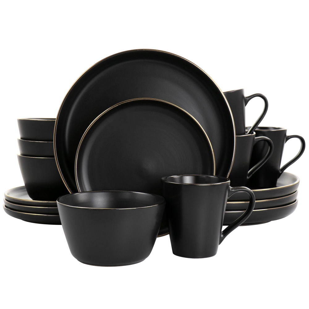 Elama Paul 16-Piece Stoneware Dinnerware Set, Matte Black/Gold MPN:995116176M