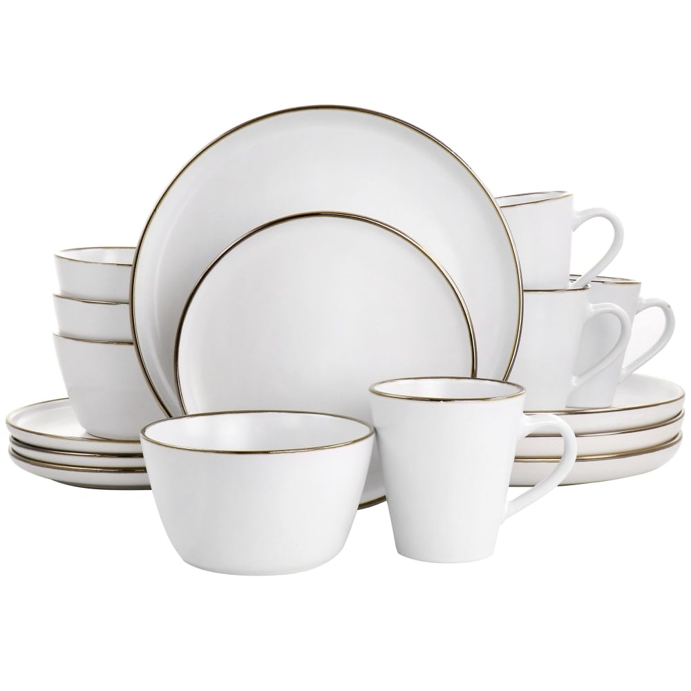 Elama Arthur 16-Piece Stoneware Dinnerware Set, Matte White/Gold MPN:995116177M