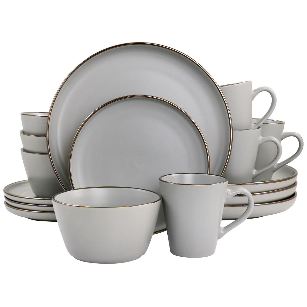 Elama Louis 16-Piece Stoneware Dinnerware Set, Matte Slate/Gold MPN:995116178M