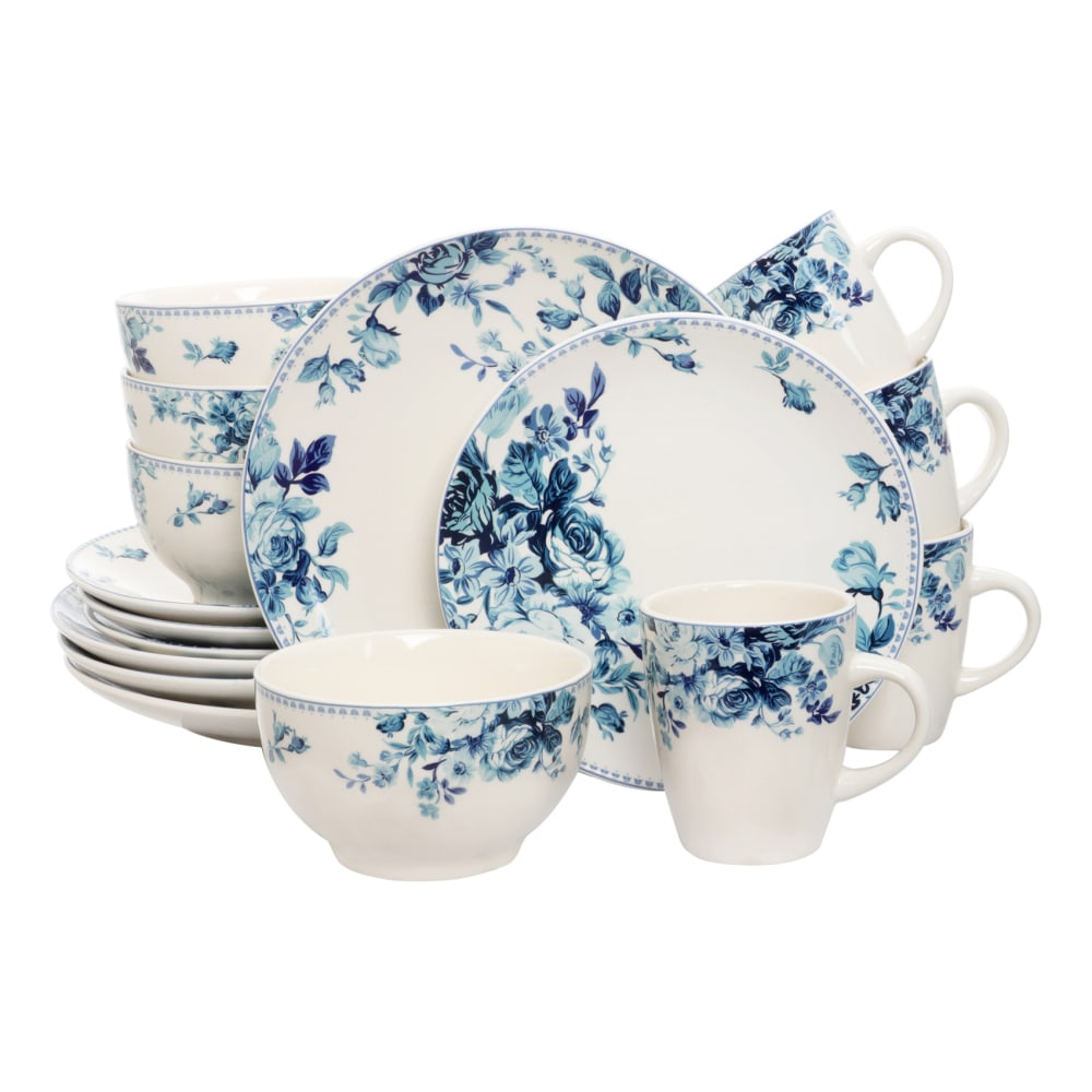 Elama 16-Piece Stoneware Dinnerware Set, Blue Rose MPN:99596924M