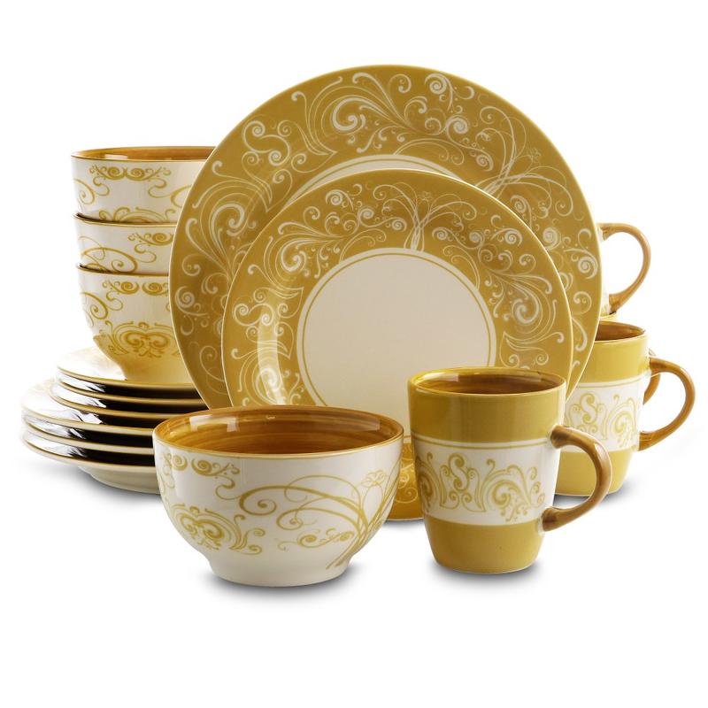 Elama 16-Piece Stoneware Dinnerware Set, Golden Yellow MPN:99596938M