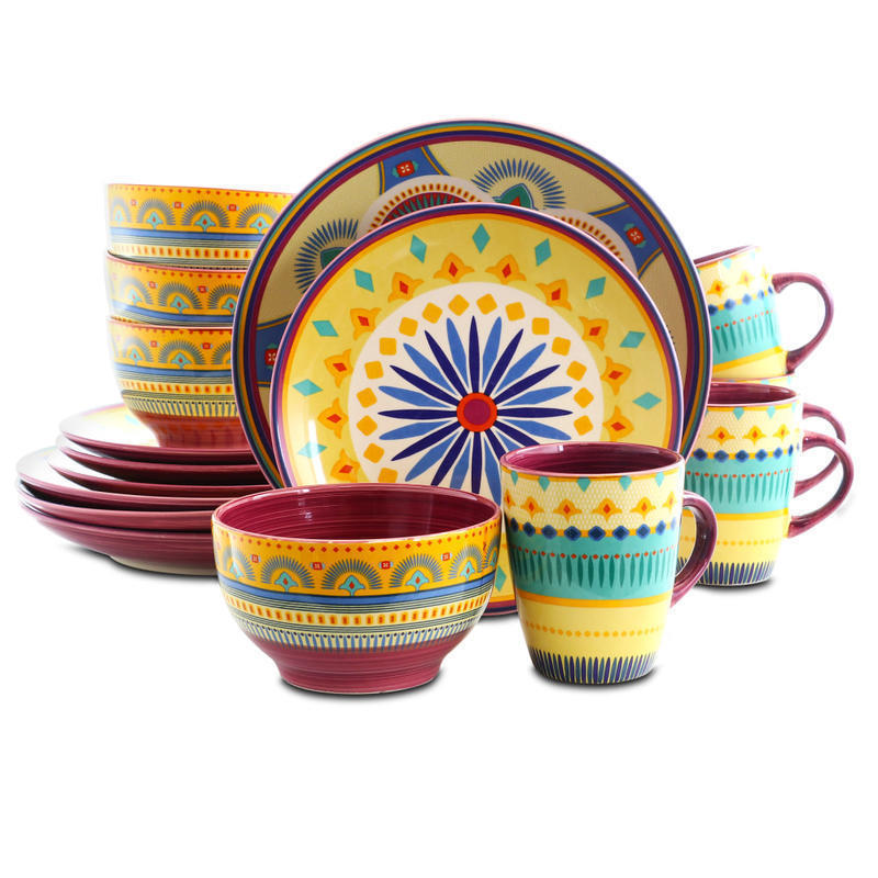 Elama 16-Piece Stoneware Dinnerware Set, Multicolor MPN:99597769M