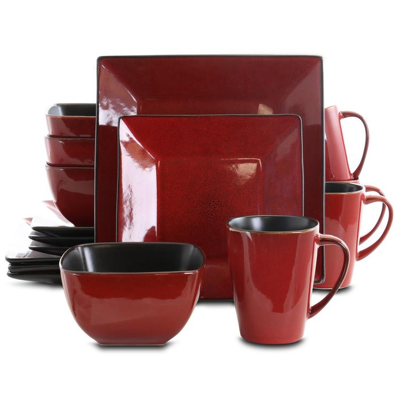 Elama 16-Piece Stoneware Dinnerware Set, Red MPN:99597911M