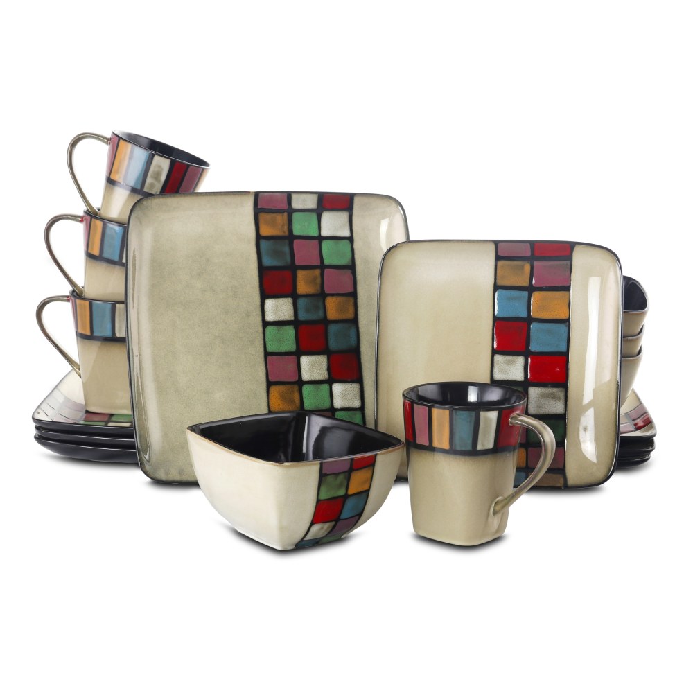 Elama 16-Piece Stoneware Dinnerware Set, Color Melange MPN:99597923M