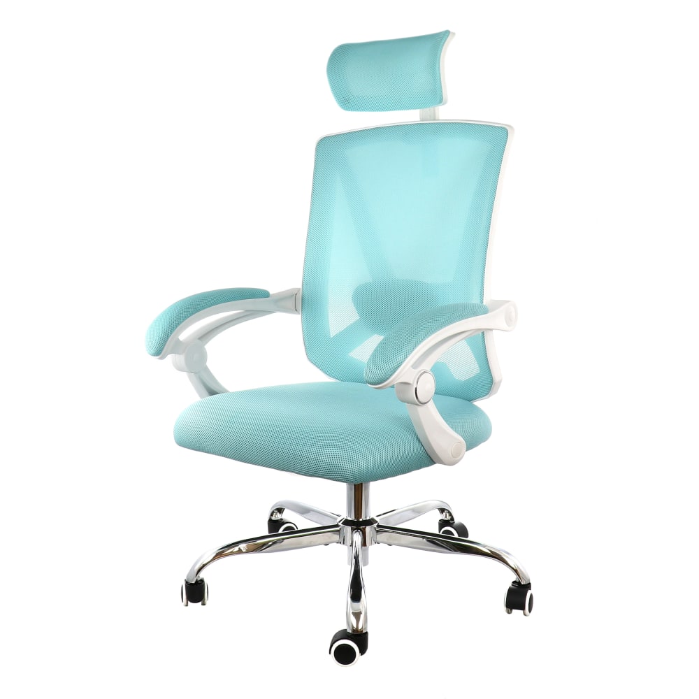 Elama Ergonomic Mesh Full-Back Adjustable Office Task Chair With Headrest, Blue/White MPN:995120177M