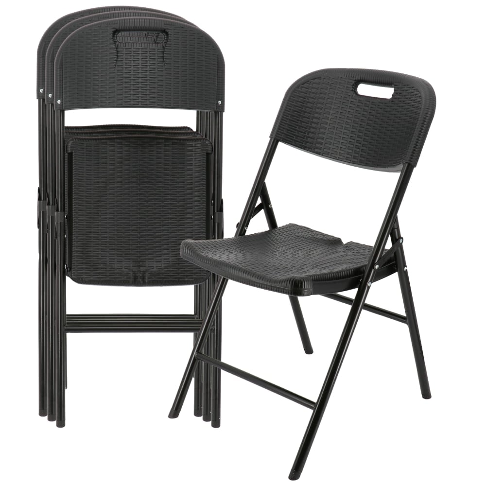 Elama Indoor And Outdoor Rattan Folding Chairs, Black, Pack Of 4 Chairs MPN:995120384M