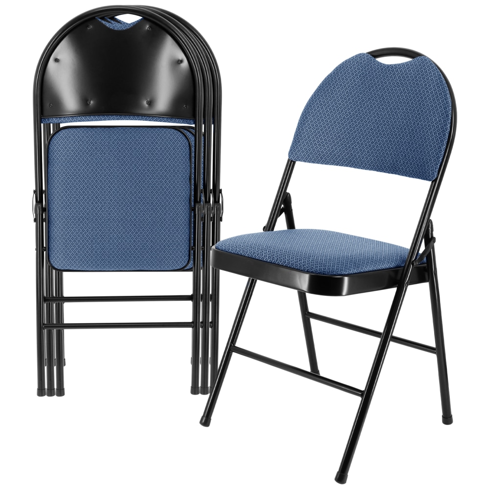 Elama Metal Folding Chairs With Padded Seats, Dark Blue/Black, Pack Of 4 Chairs MPN:995120390M