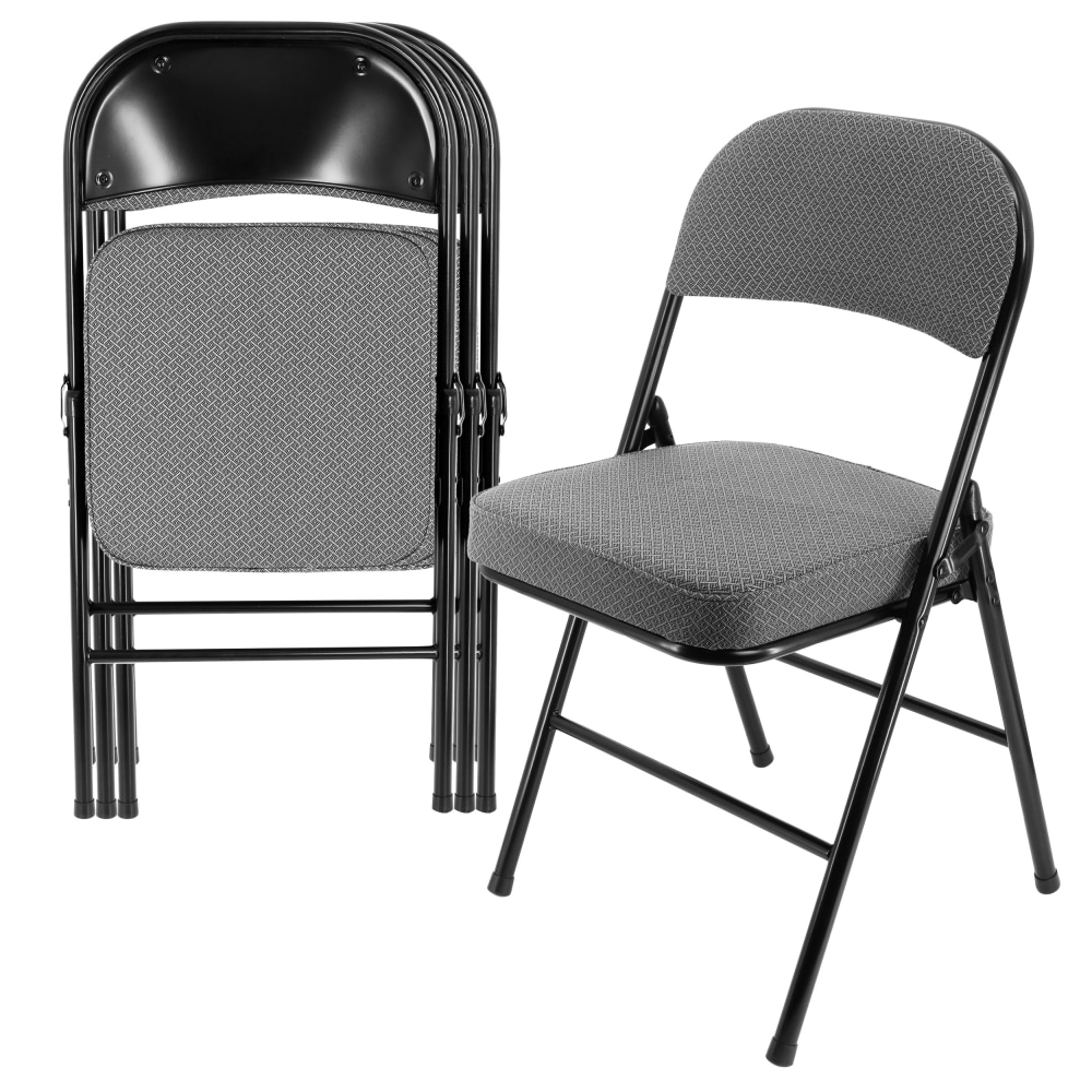 Elama Metal Folding Chairs With Padded Seats, Gray/Black, Set Of 4 Chairs MPN:995120398M