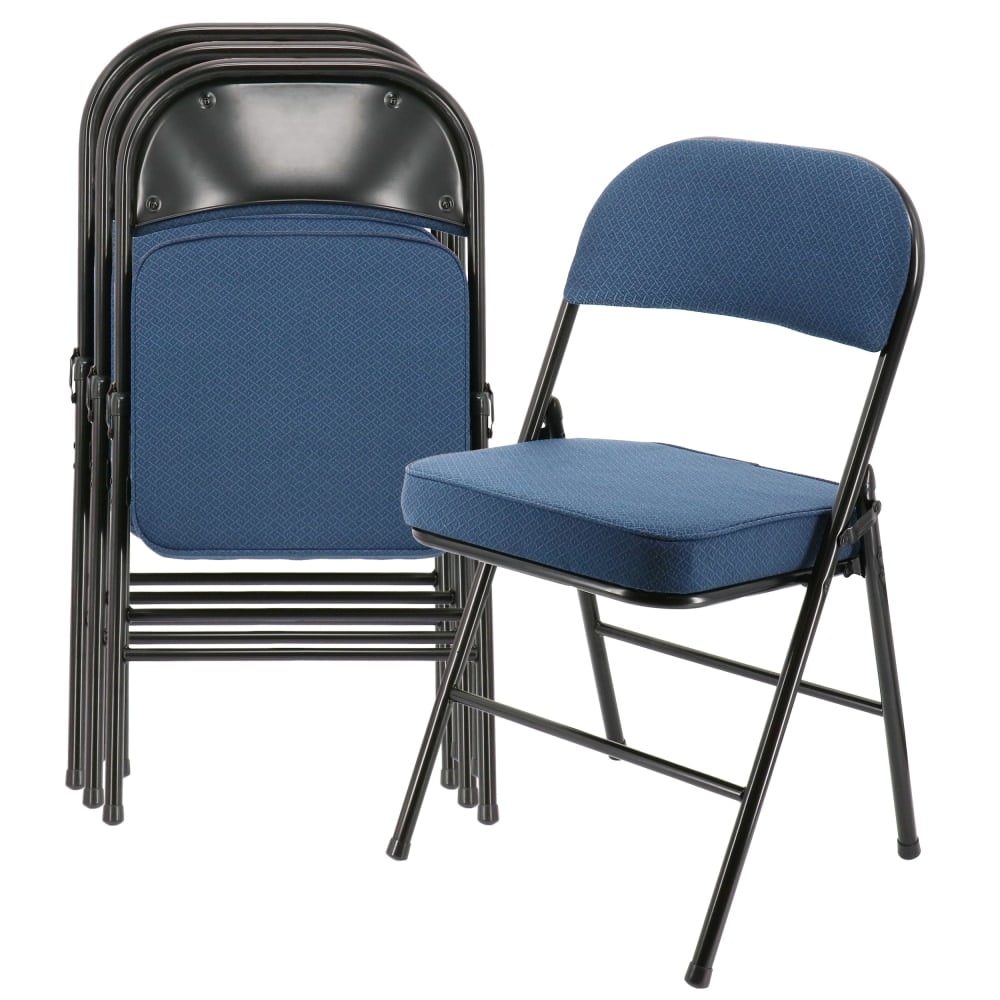 Elama Metal Folding Chairs With Padded Seats, Dark Blue/Black, Set Of 4 Chairs MPN:995120399M